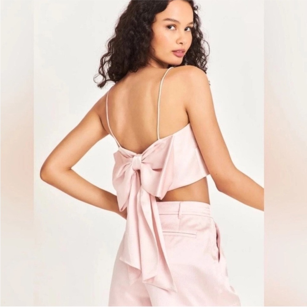 LoveShackFancy Roseanna Silk Sleeveless Crop Top in Macchiato